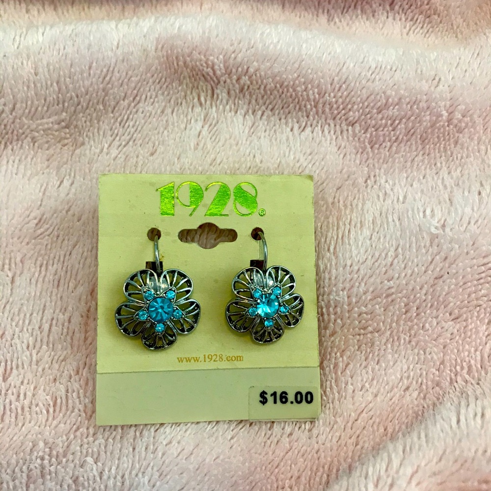 1928 Brand, Pierced Flower Drop Earrings, with Blue Middle